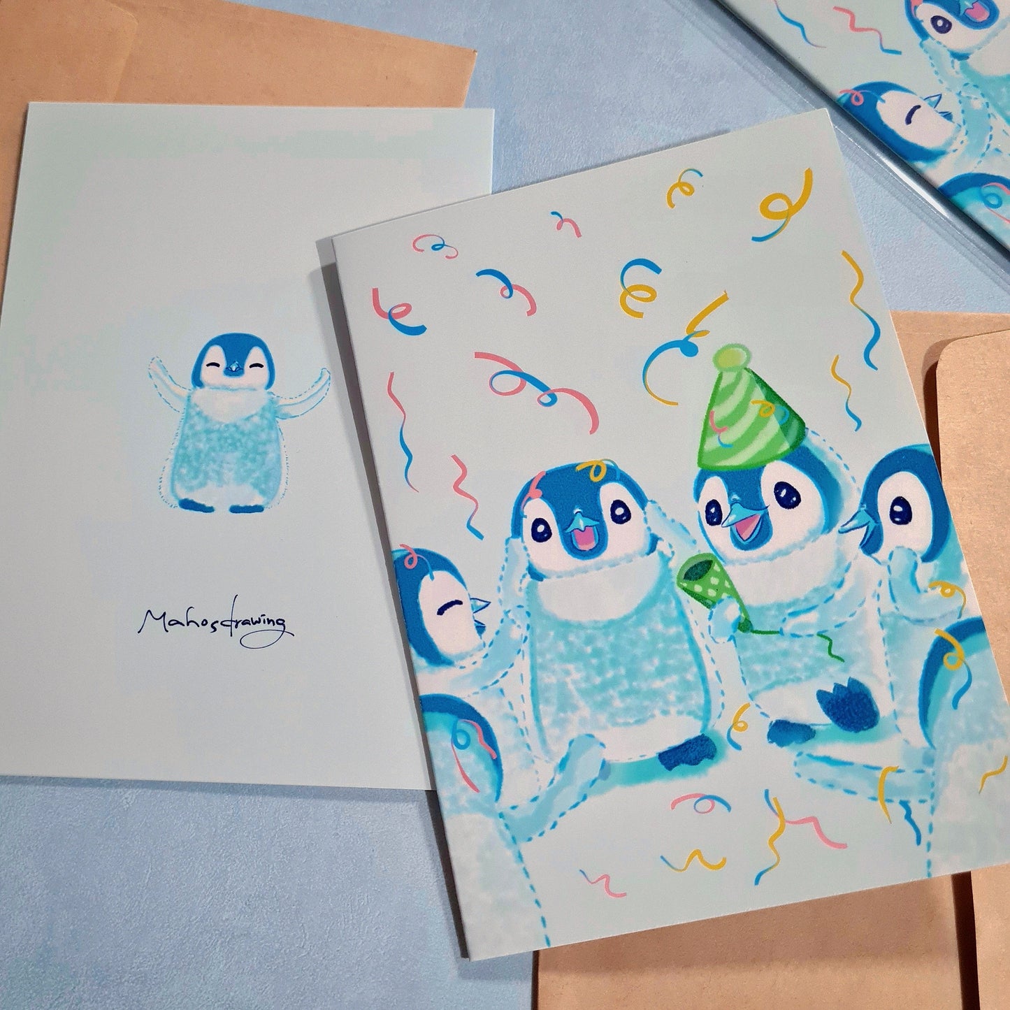 ピピン & ペンギン & 猫 グリーティング カード 封筒付き