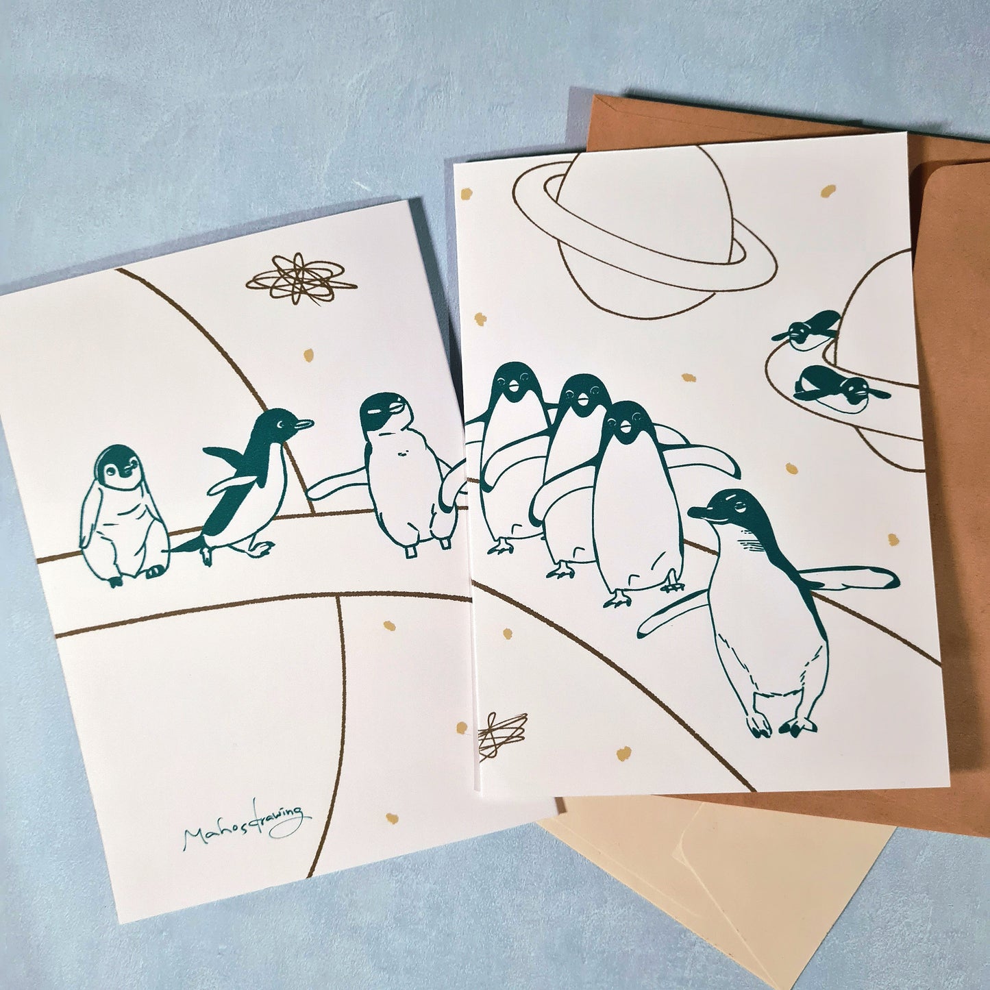 ピピン & ペンギン & 猫 グリーティング カード 封筒付き