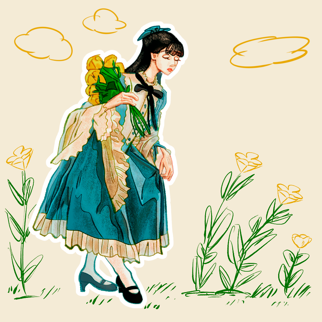 Girl in Blue Dress Die-cut Glossy Sticker / Magnet