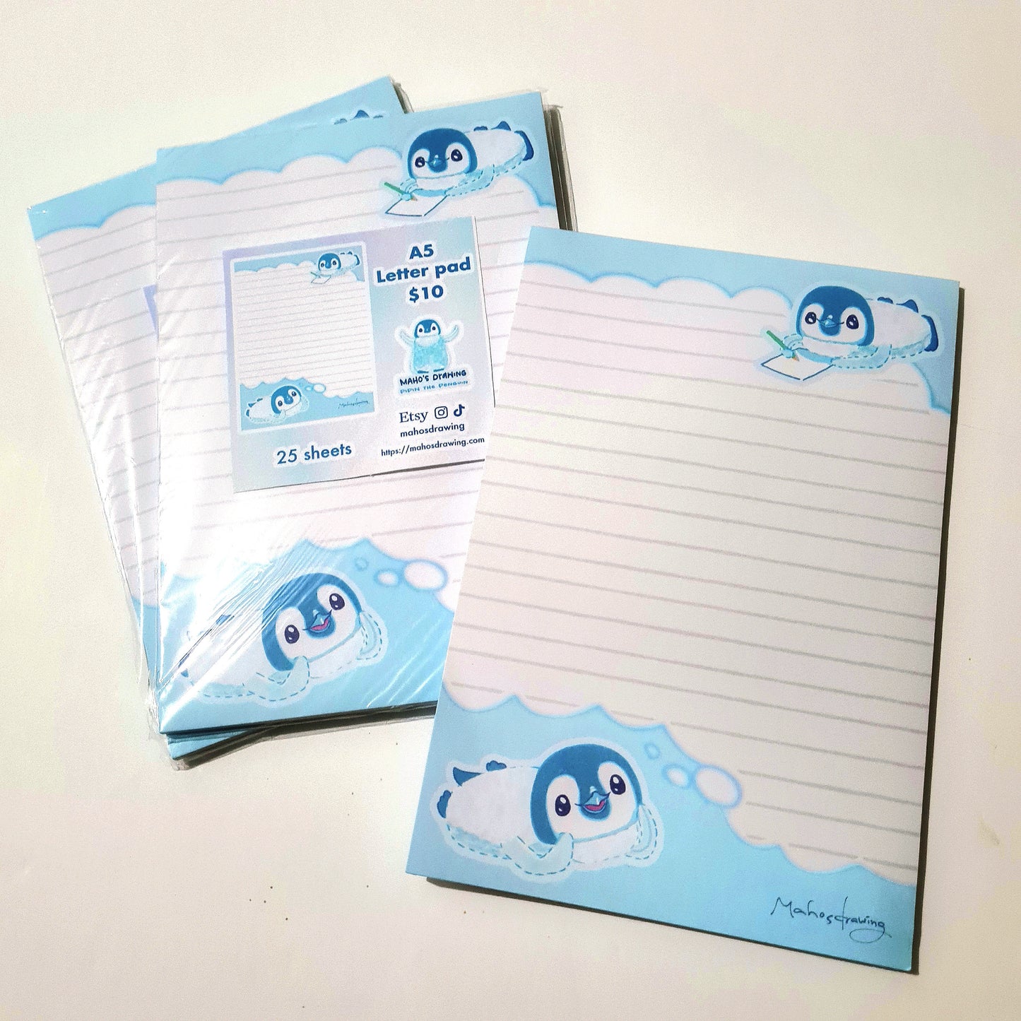 Cute Pipin the Penguin Letter Pad A5(1 design × 25 sheets each)