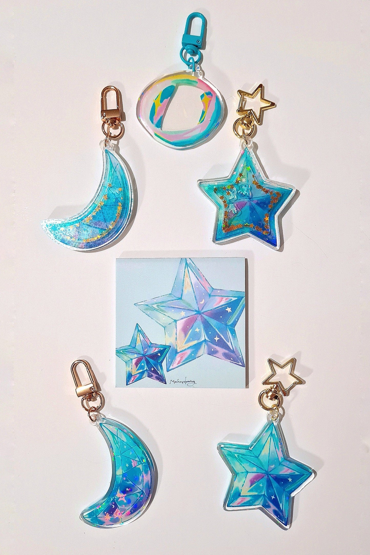 keychains with Star & Moon mini Memo Pad 3 inches square(2 designs × 15 sheets)
