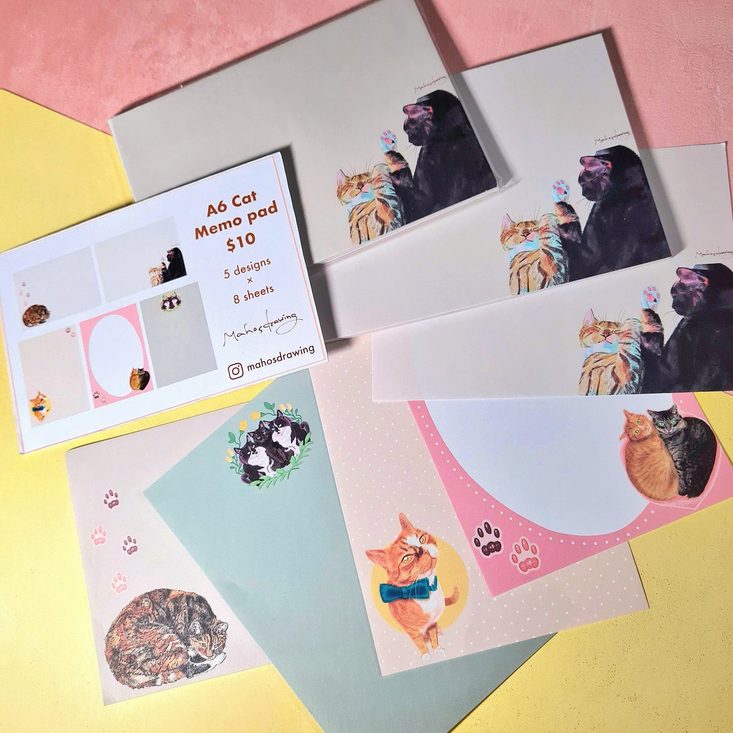 Cats Memo Pad A6(5 designs × 8 sheets each)