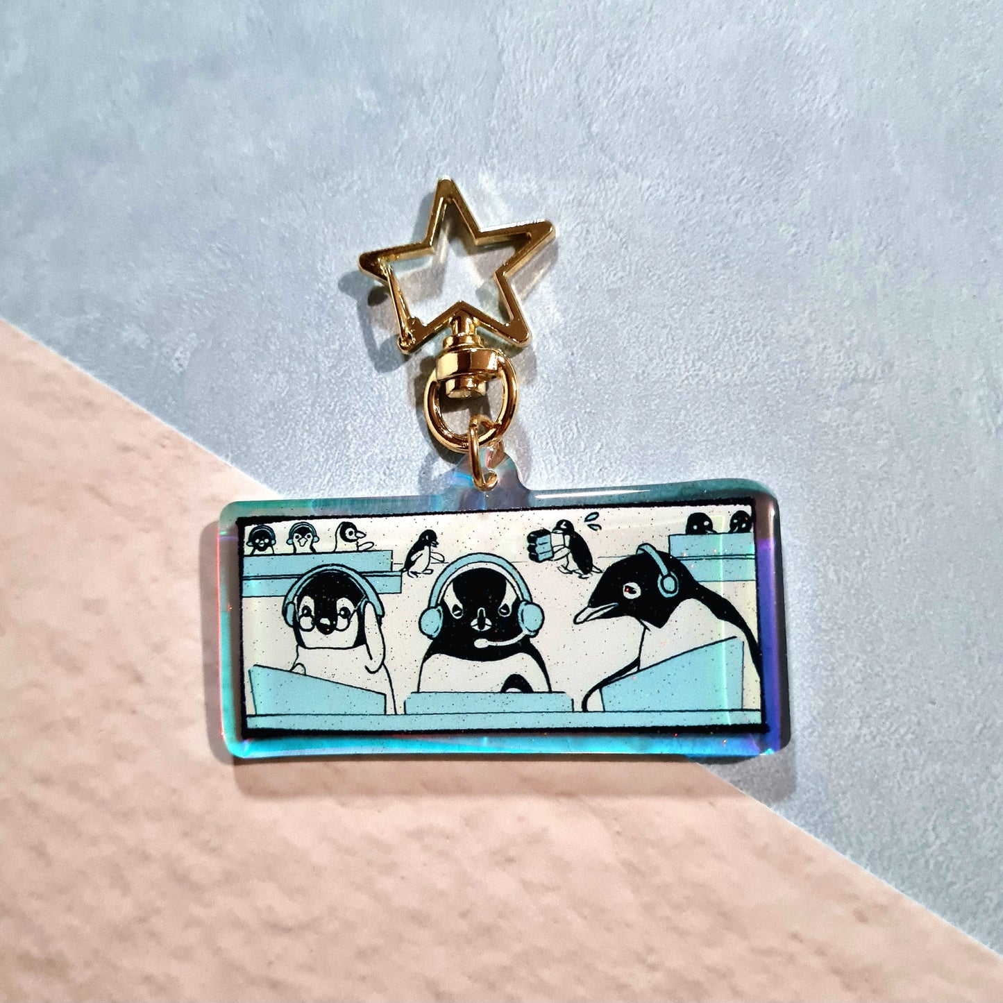 Penguin Operators Acrylic Rainbow Keychain