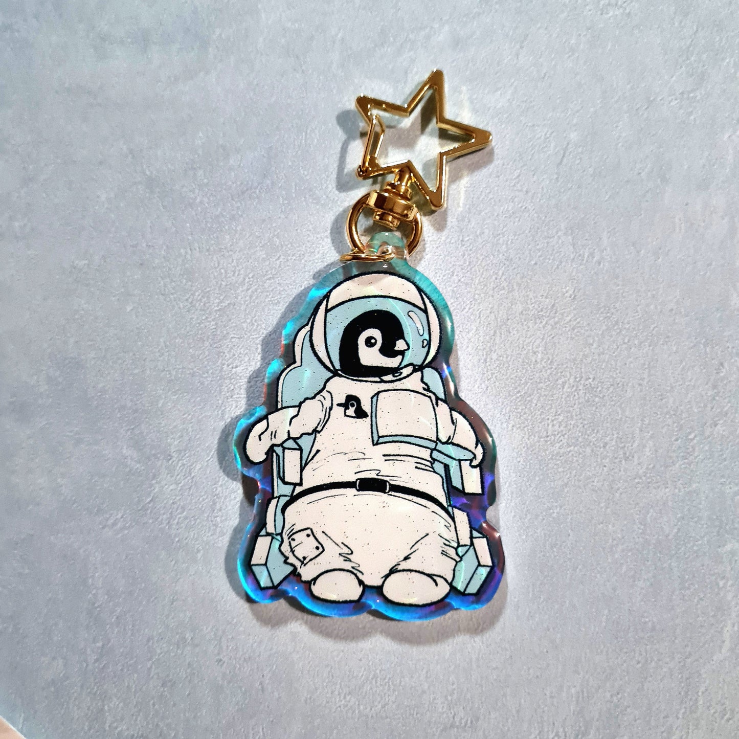 Astronaut Penguin Acrylic Rainbow Keychain