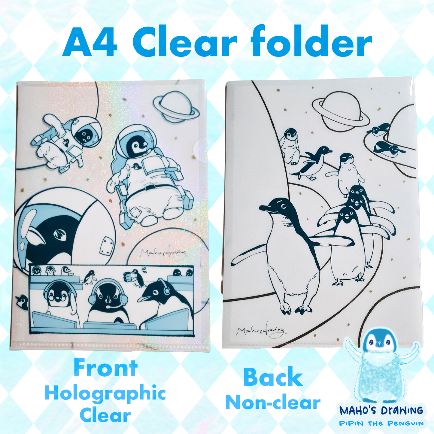 video of front side of Penguin Astronauts / Penguins Walking the Space A4 holographic Clear Folder