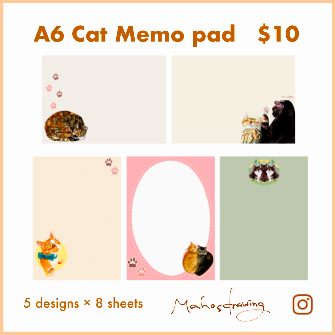 Cats Memo Pad A6(5 designs × 8 sheets each)