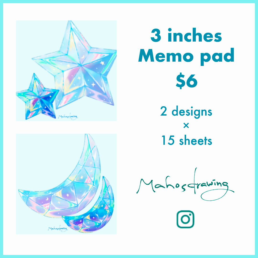 Star & Moon mini Memo Pad 3 inches square(2 designs × 15 sheets)