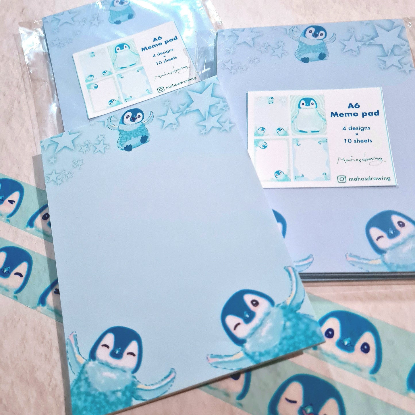 Pipin the Penguin Memo Pad A6(4 designs × 10 sheets each)