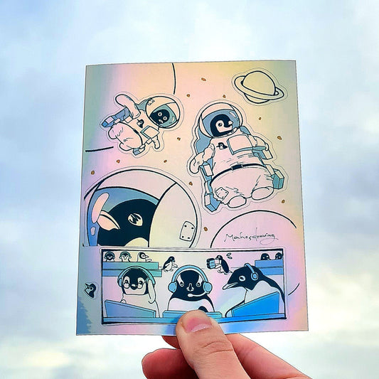 Penguin Astronaut A6 Holographic Sticker Sheet