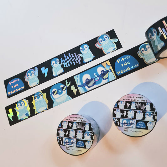 Cool Pipin the Penguin Holographic Washi tape in black