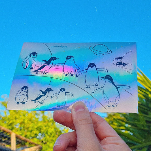 Walking Penguins A6 Holographic Sticker Sheet