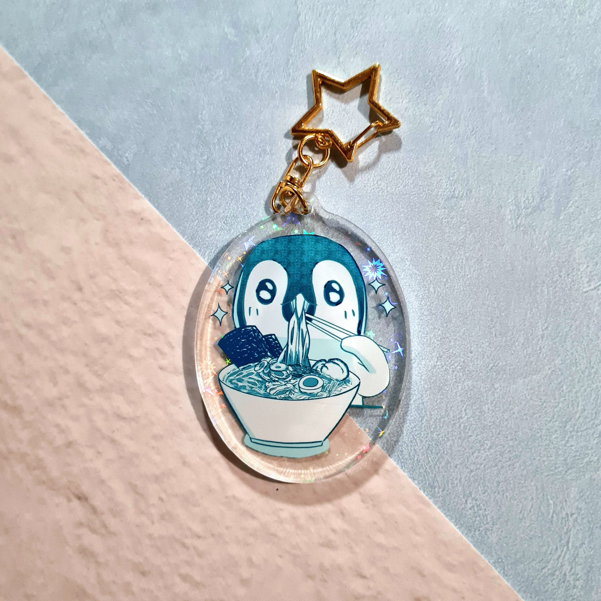 Eating Ramen Penguin Acrylic Keychain