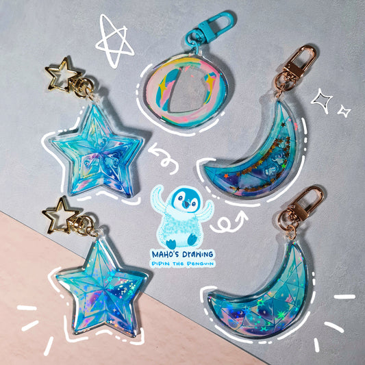 Pipin in Star / Moon Acrylic Shaker Keychain