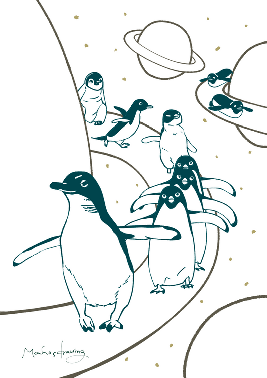 Penguins Walking in the Space