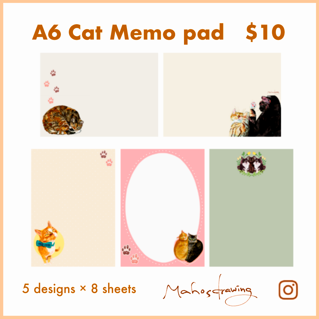 Cats Memo Pad A6(5 designs × 8 sheets each) 