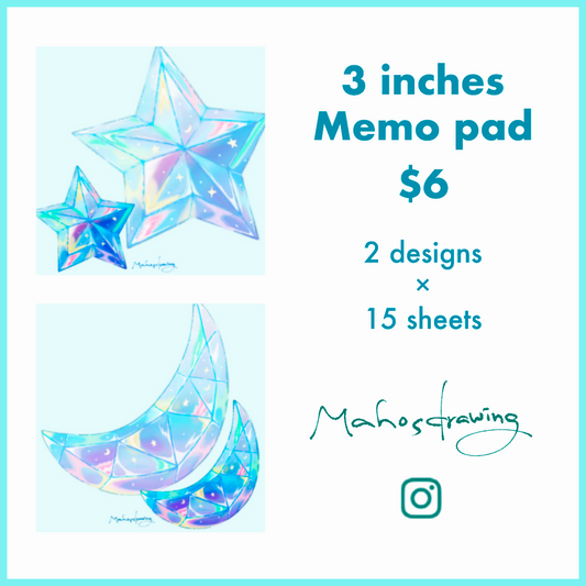 Star & Moon mini Memo Pad 3 inches square(2 designs × 15 sheets) 